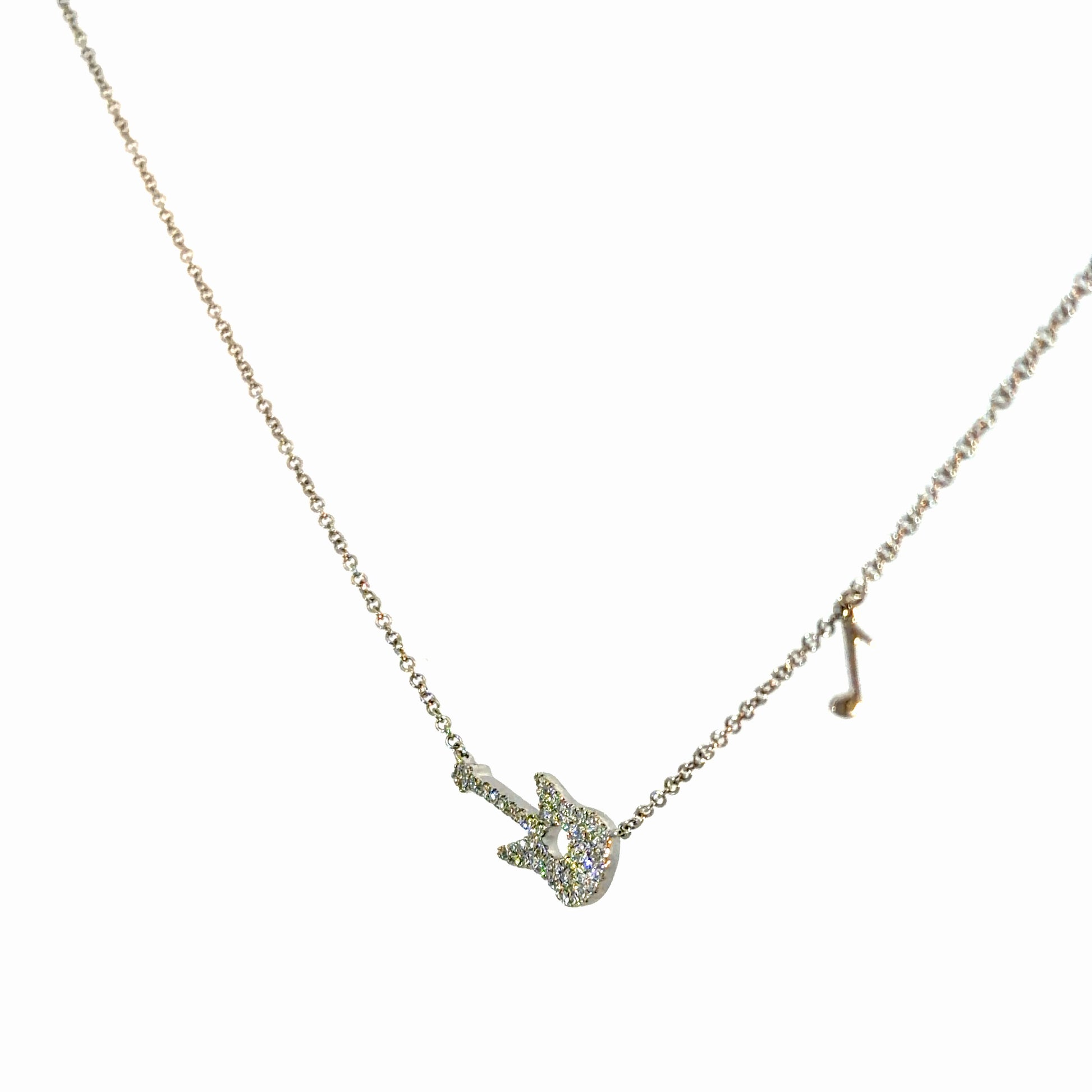 14K Gold Natural Diamond Guitar Necklace
