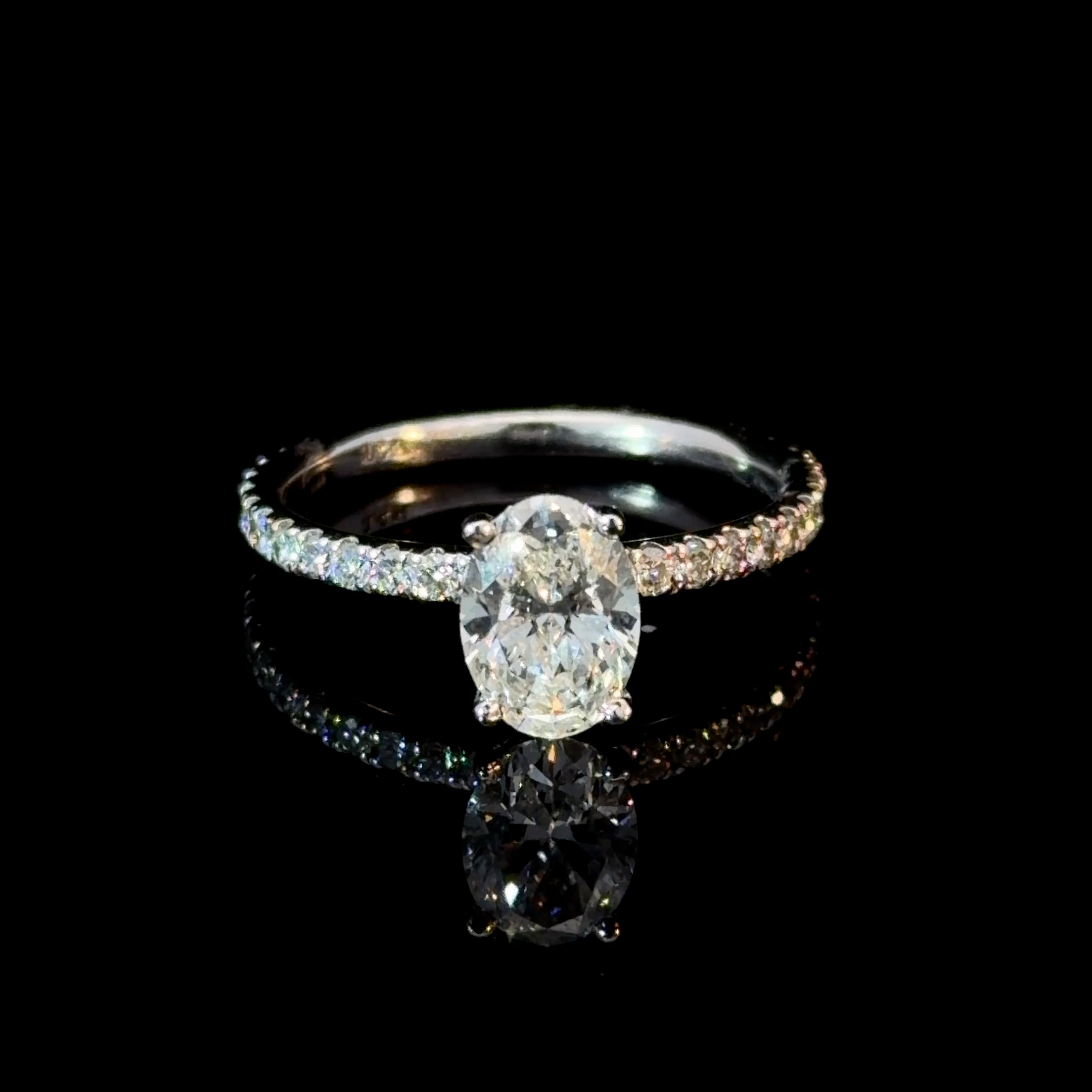 1.09 OVAL CUT LAB DIAMOND ON PAVE BAND RING - IGI CERTIFIED