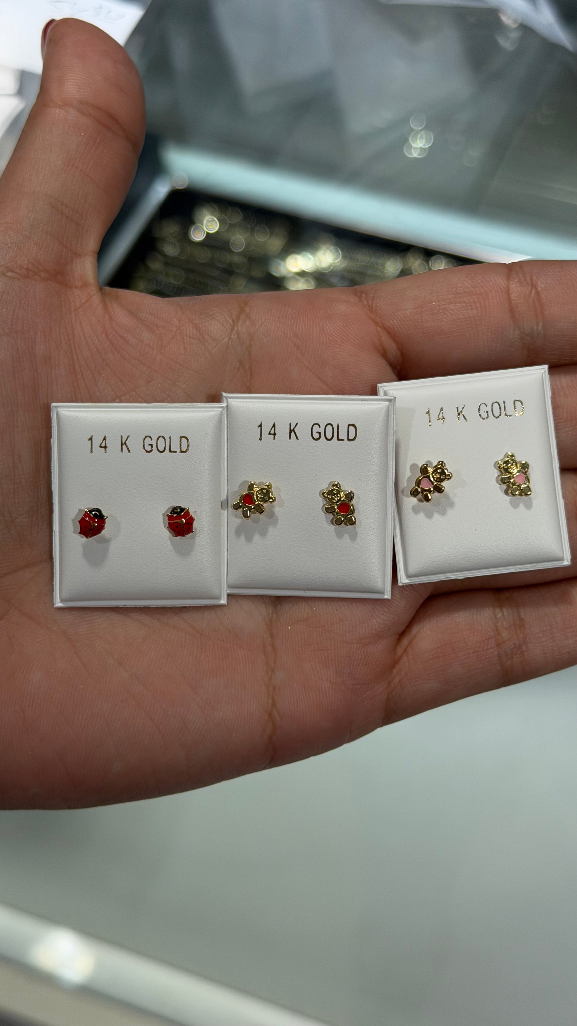 14K Gold Ladybug Enamel Studs