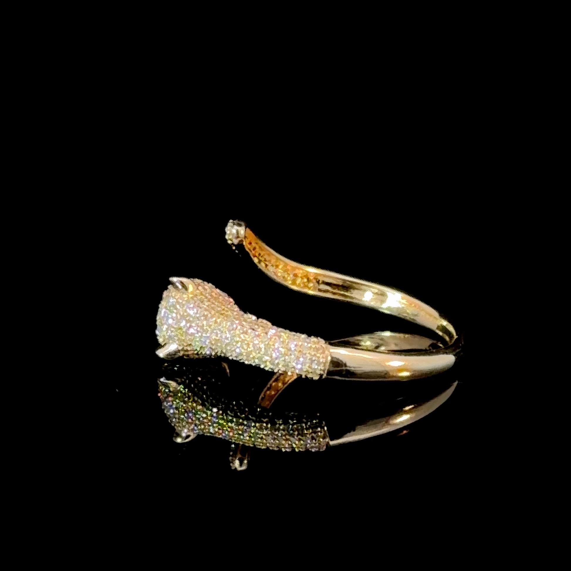 14k Gold Emerald Panther Ring - Diamond Pavé Wrap Ring