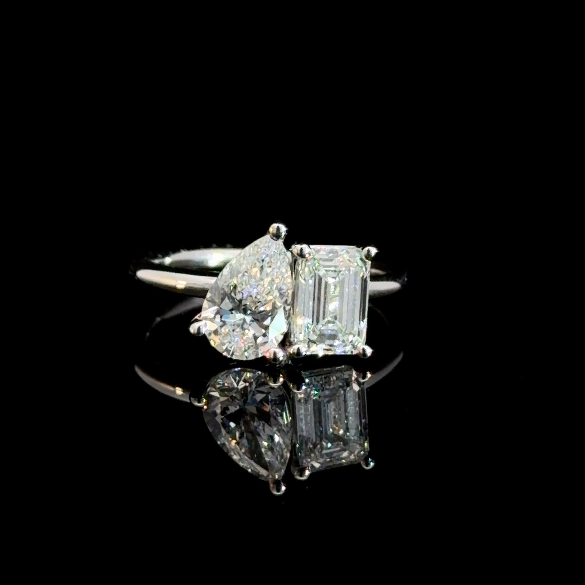 2.09 Ctw Toi Et Moi Pear & Emerald Lab Diamond Engagement Ring