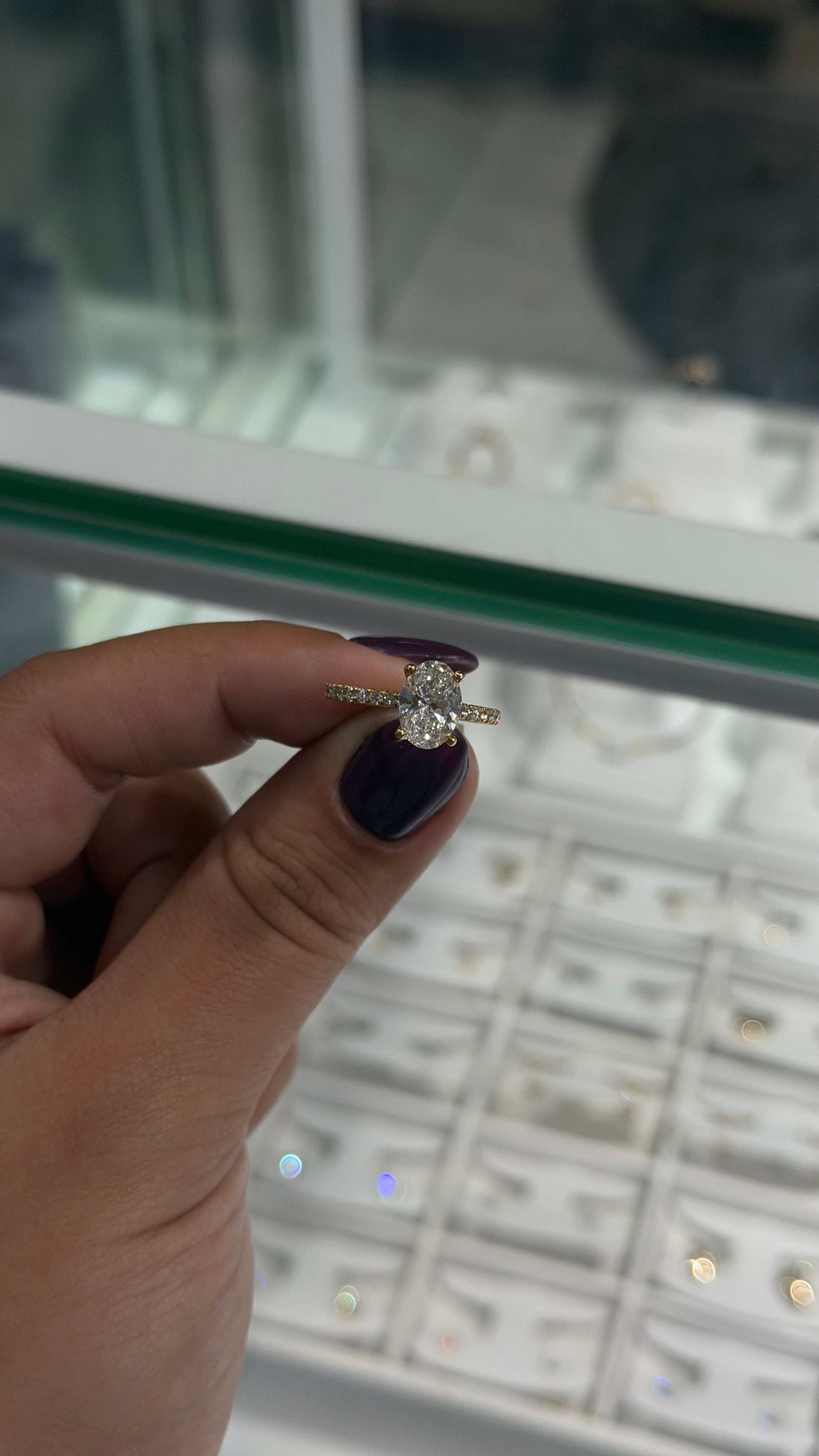 1.60ct Oval Lab Diamond On Pavé Band Ring - IGI Certified