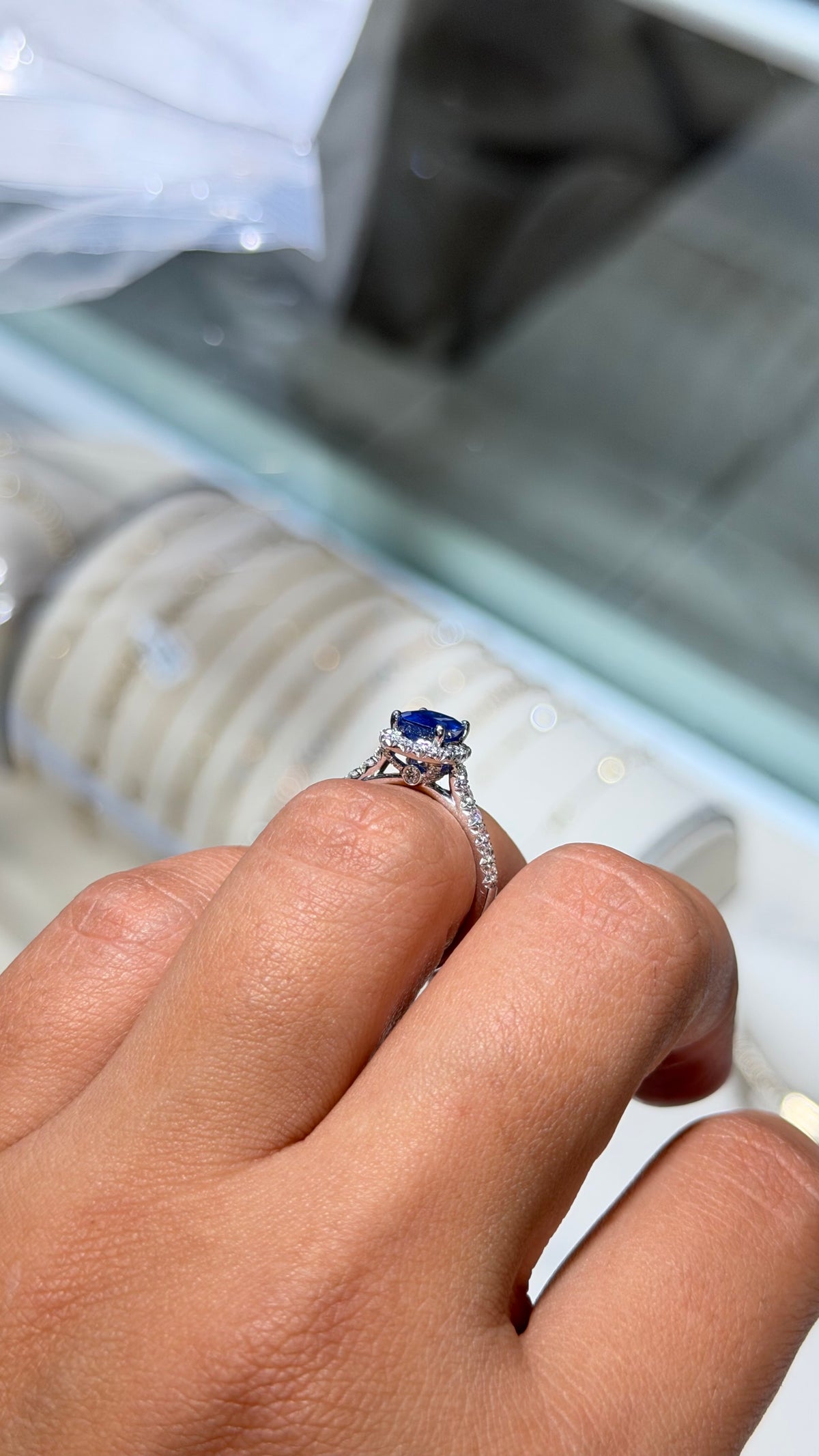 1.66ct Oval Natural Sapphire Diamond Halo Ring