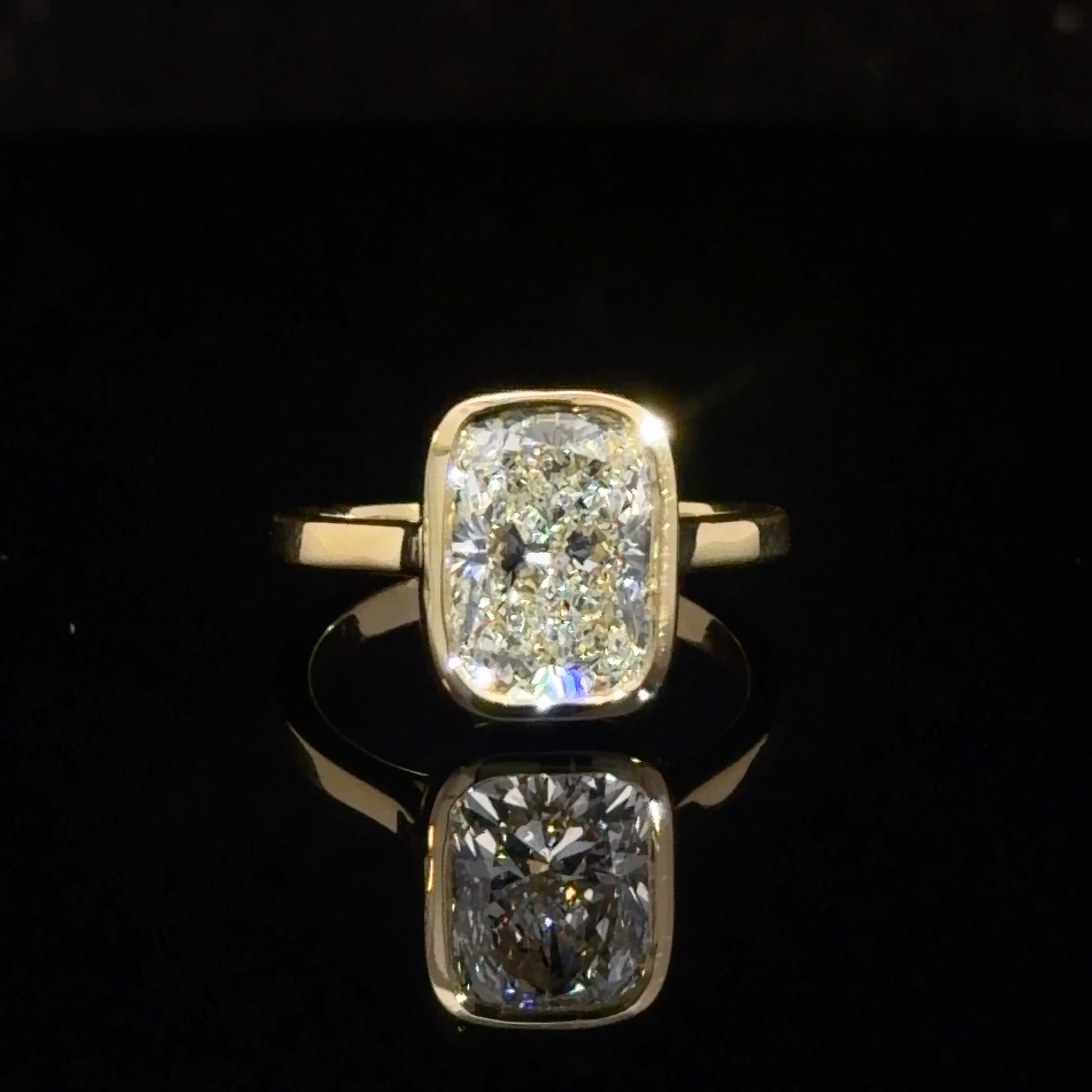 3.10ct Cushion Cut Lab-Grown Diamond Bezel Solitaire Ring