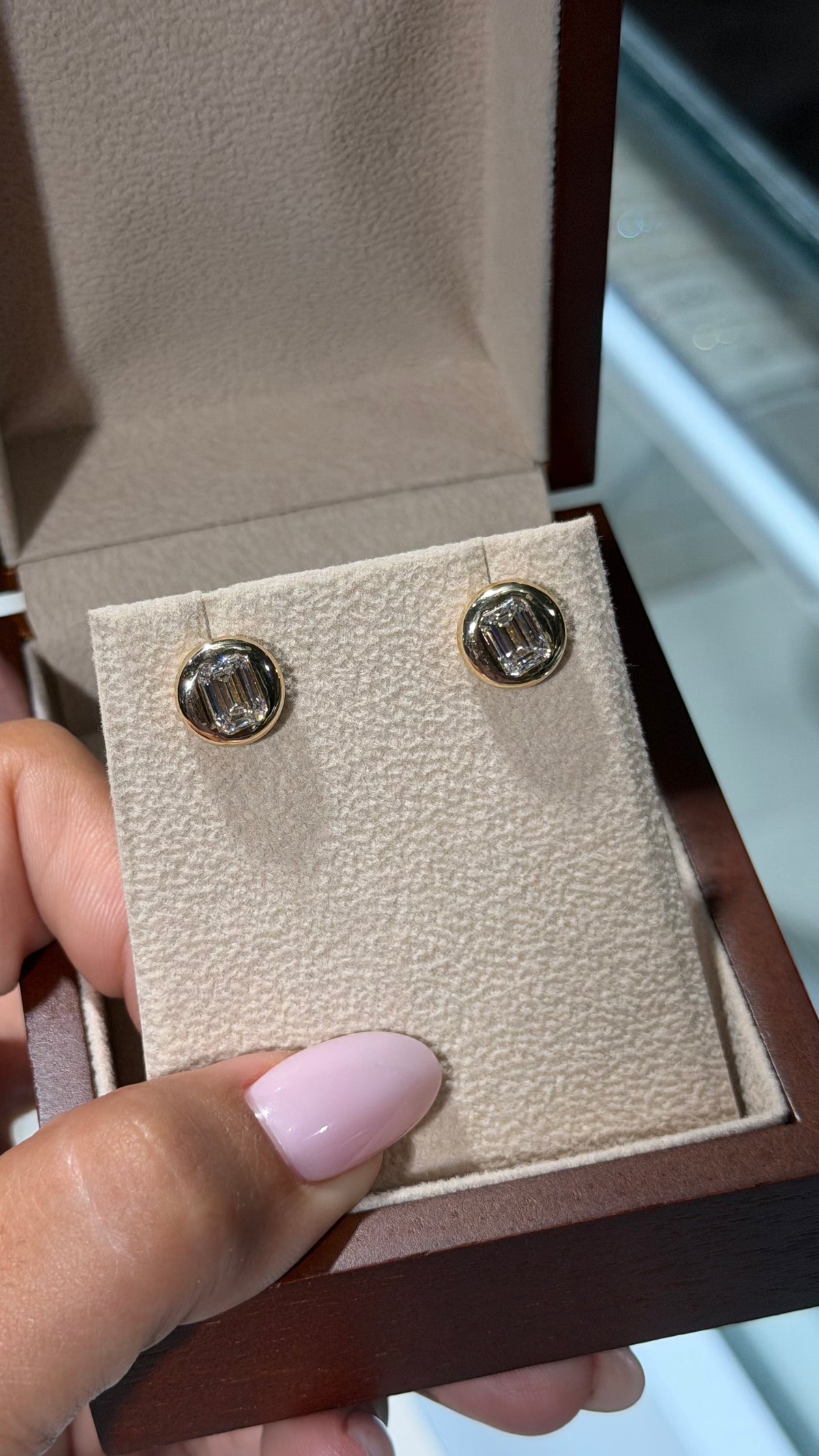 3ct Emerald-Cut Diamond Bezel Stud in 14k Gold