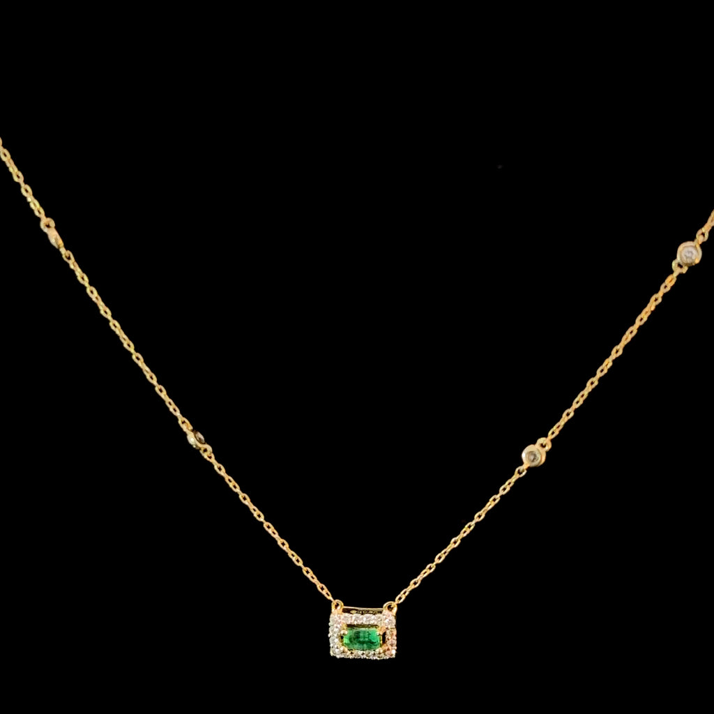 Esmerald Glow Diamond Halo Necklace - 14k Gold