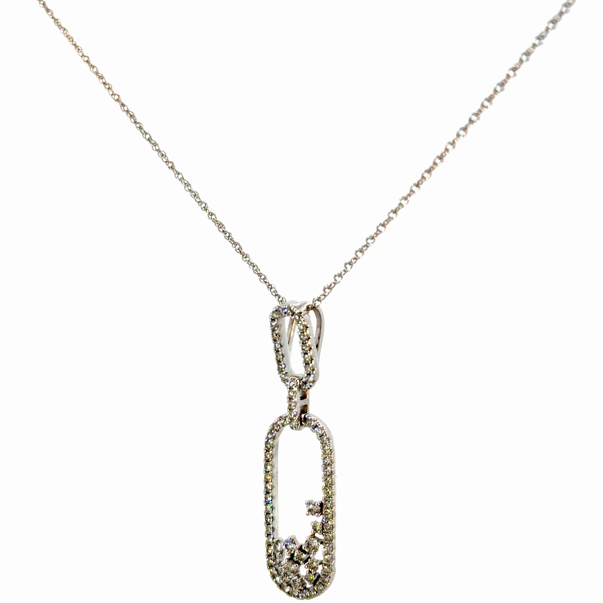 14K White Gold Double Link Diamond Drop Necklace