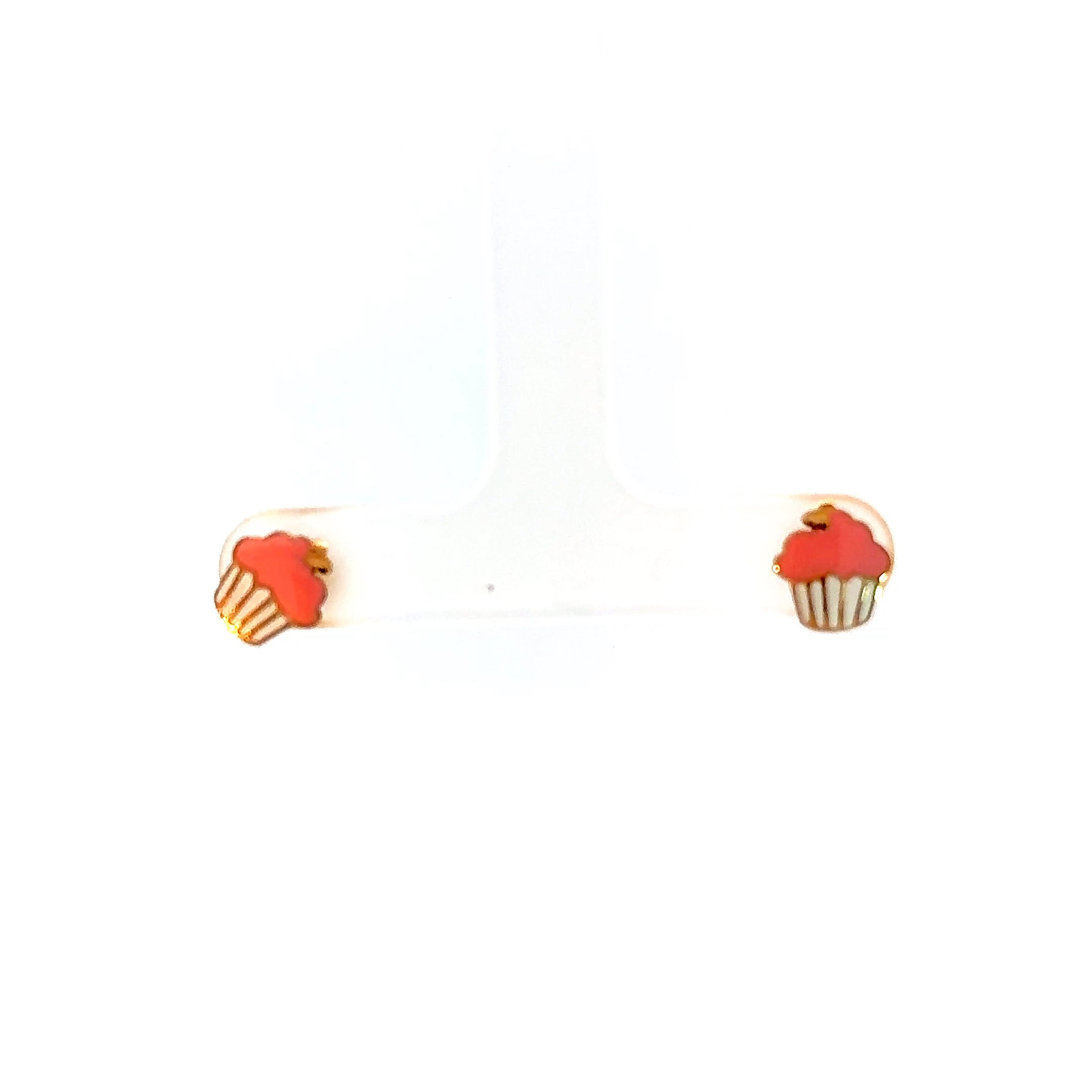 Cupcake Stud Earrings – 14K Gold Enamel
