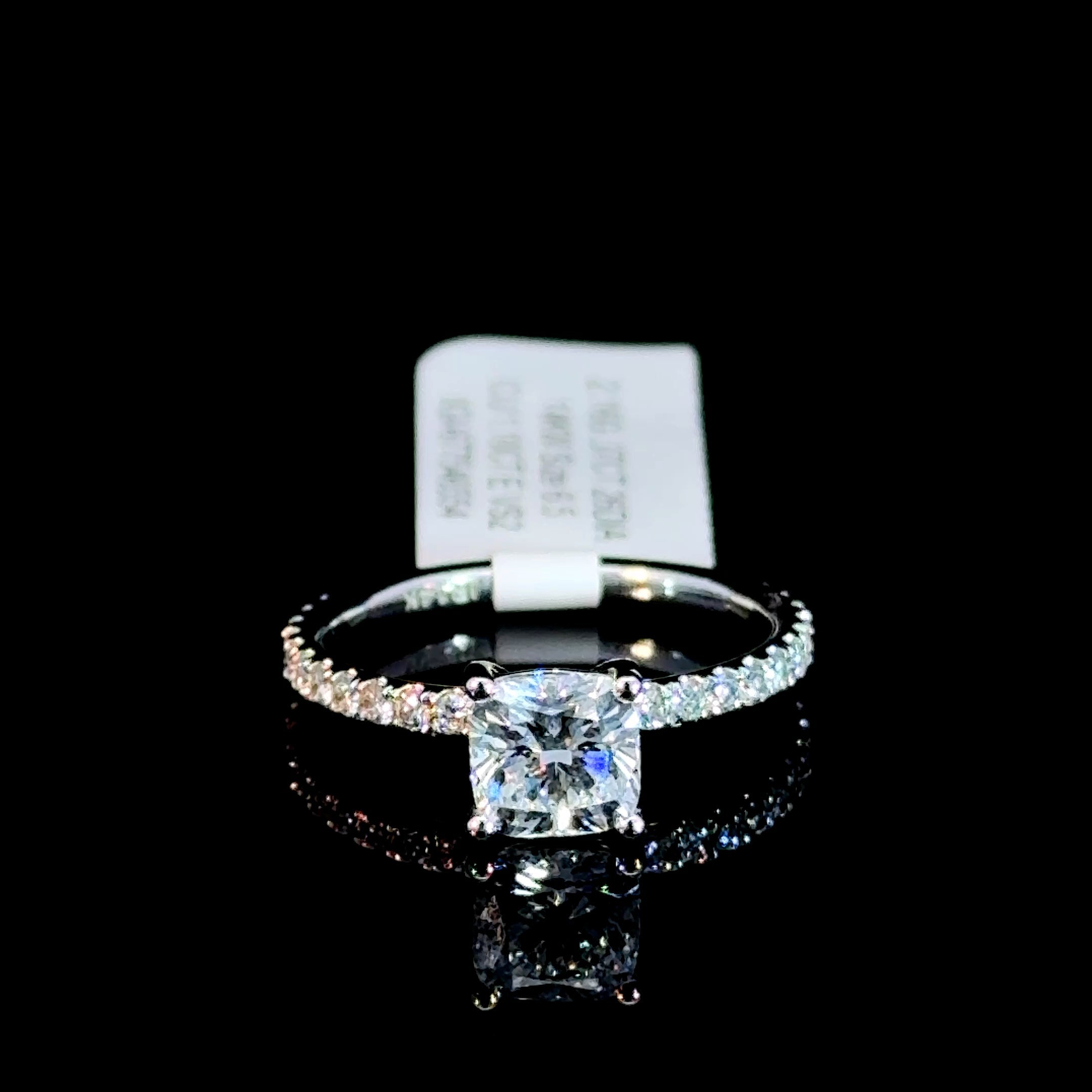 1.10 CUSHION CUT LAB DIAMOND ON PAVE BAND RING - IGI CERTIFIED