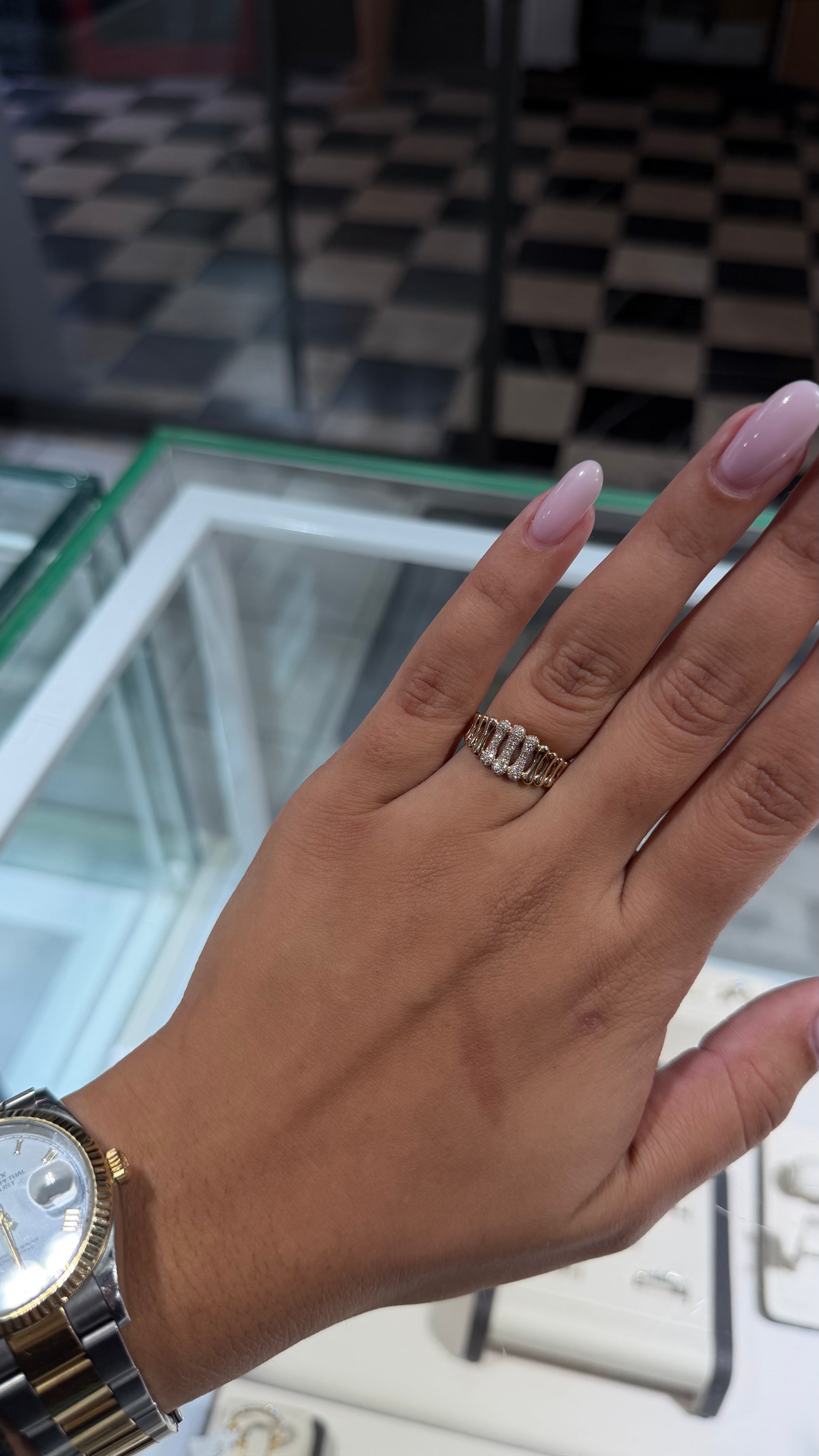 14K Gold Openwork Diamond Band Ring