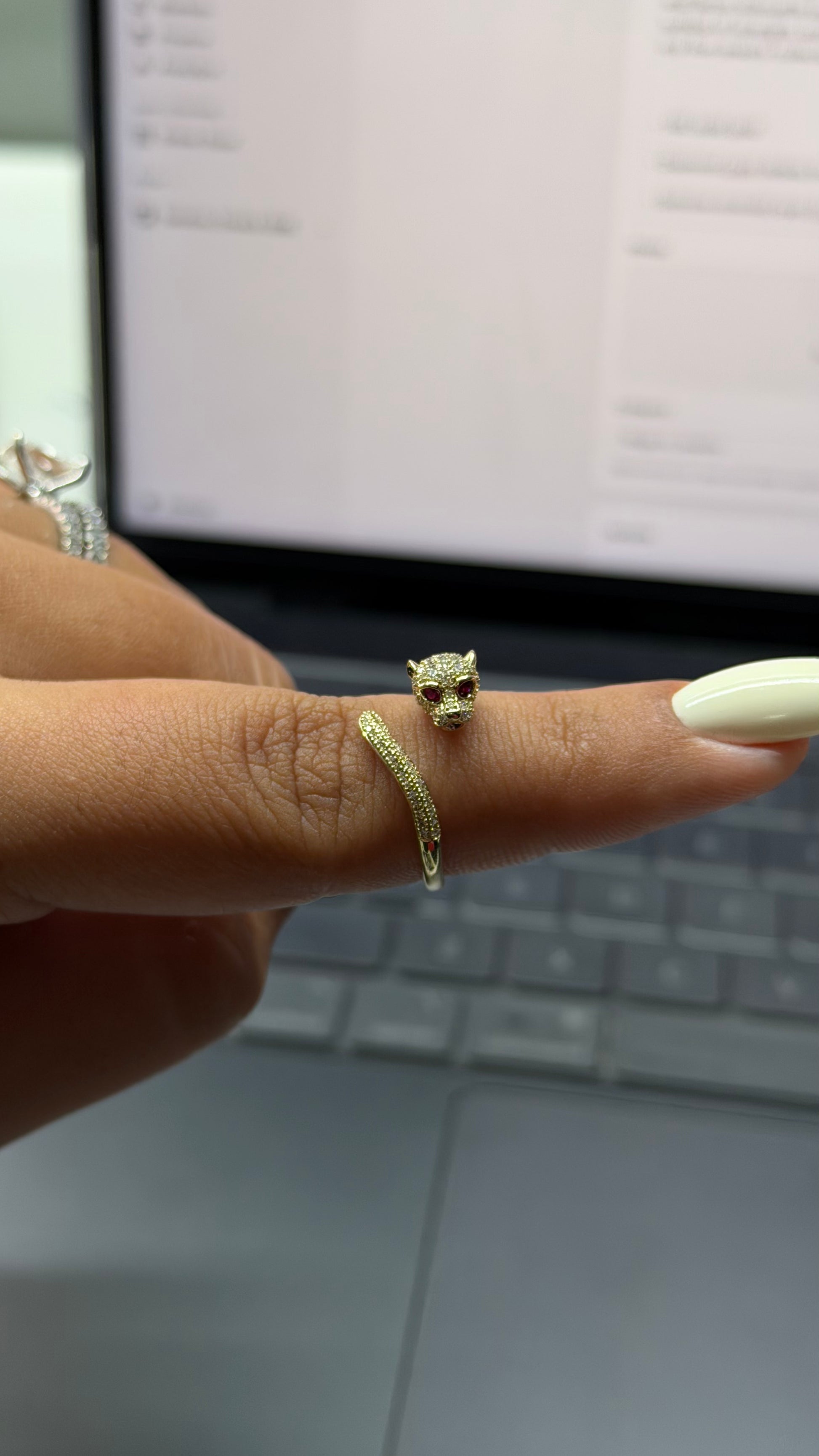 14k Gold Ruby Panther Ring - Diamond Pavé Wrap Ring