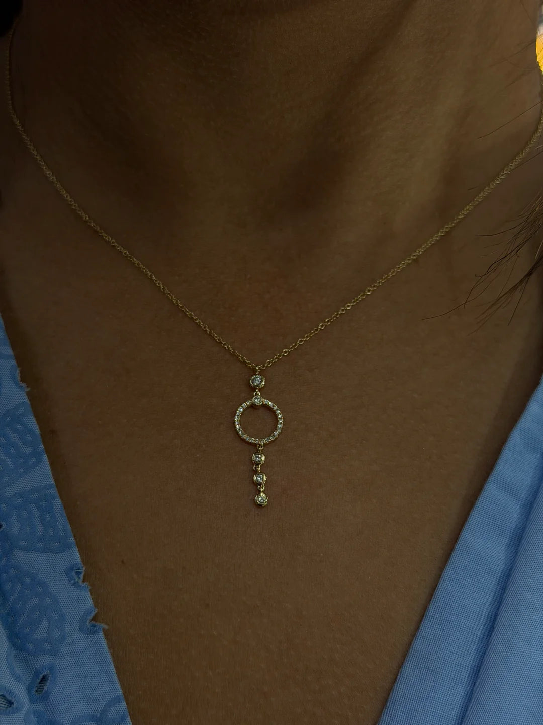 14K Gold Diamond Dainty Circle Necklace