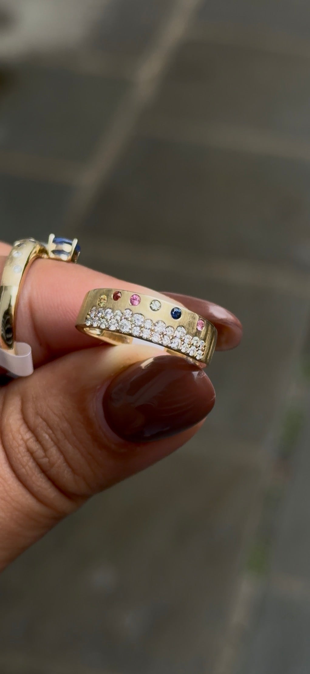 Gemstone and Diamond Confetti Ring