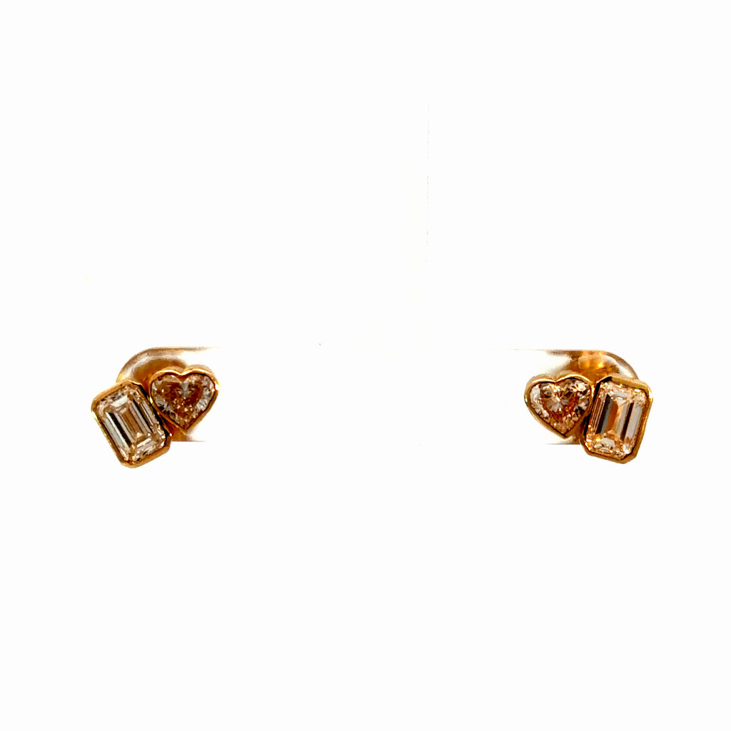 1.95ct Toi et Moi Heart & Emerald Lab Diamond Studs in 14K Gold