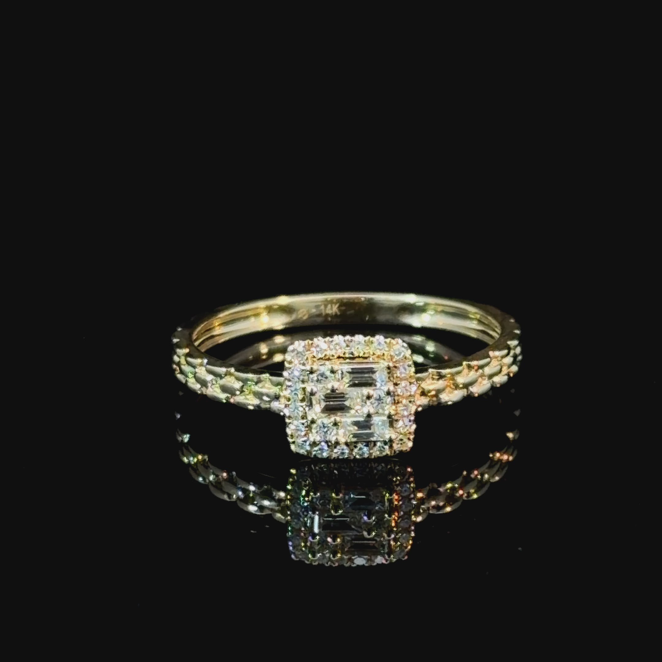 14K Gold Baguette & Round Diamond Halo Ring