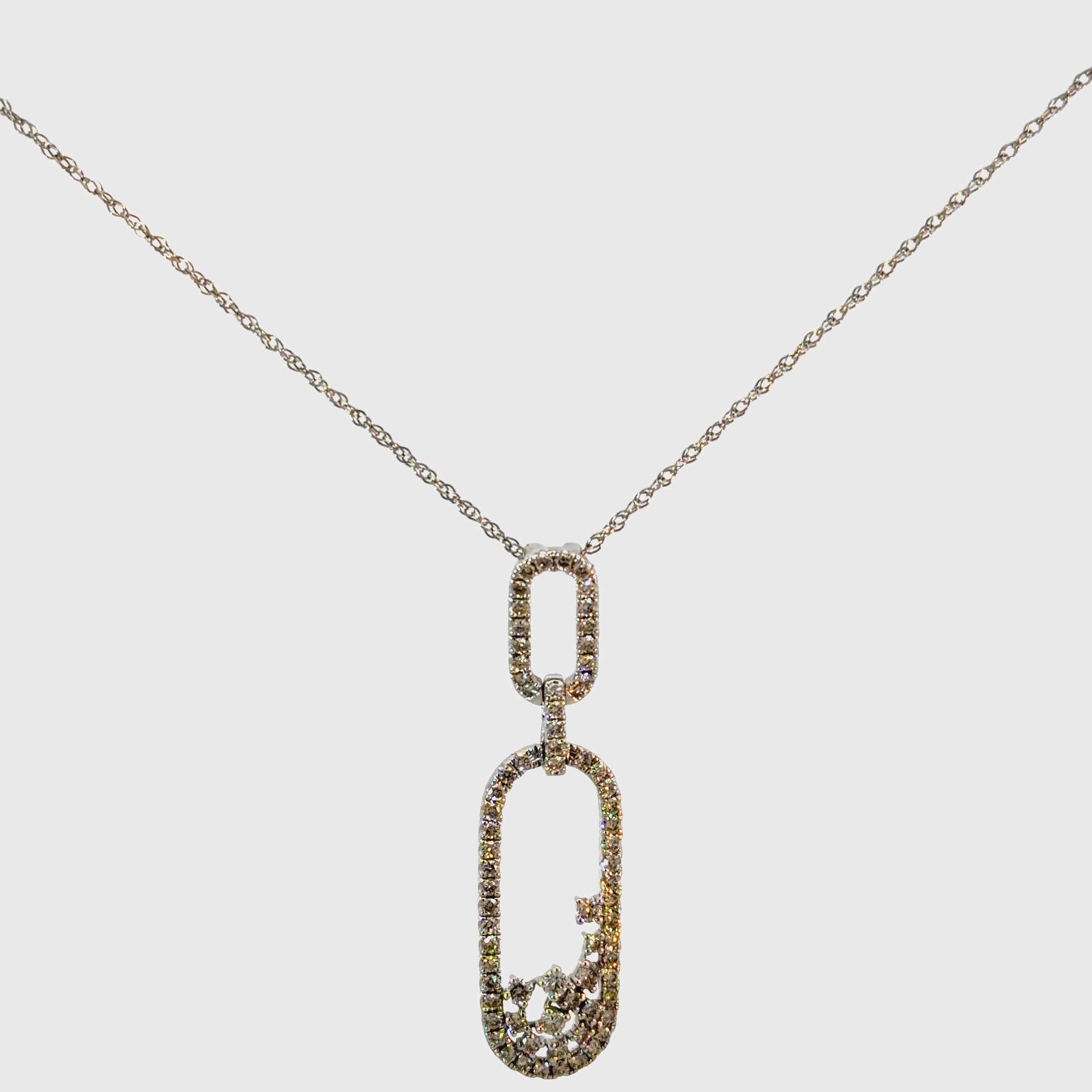 14K White Gold Double Link Diamond Drop Necklace