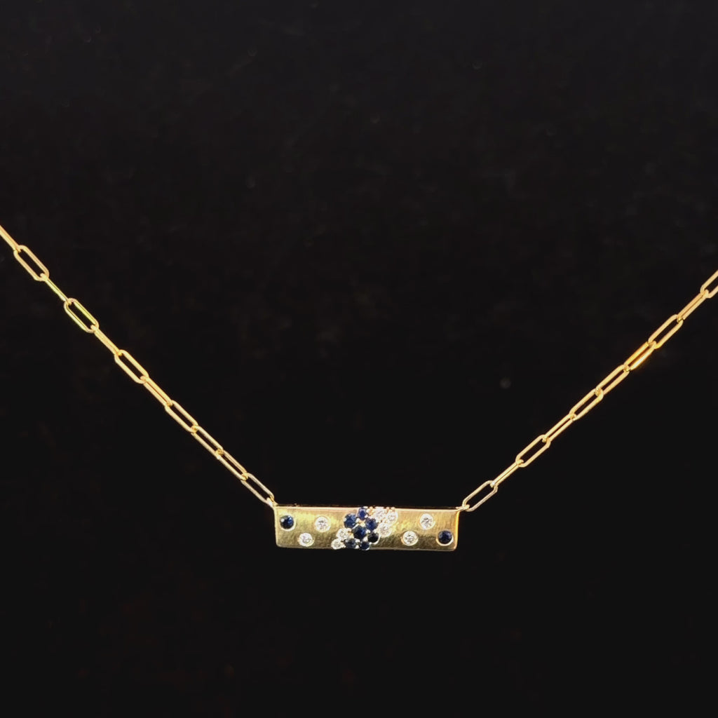Sapphire Starburst Bar Necklace – 14K Gold