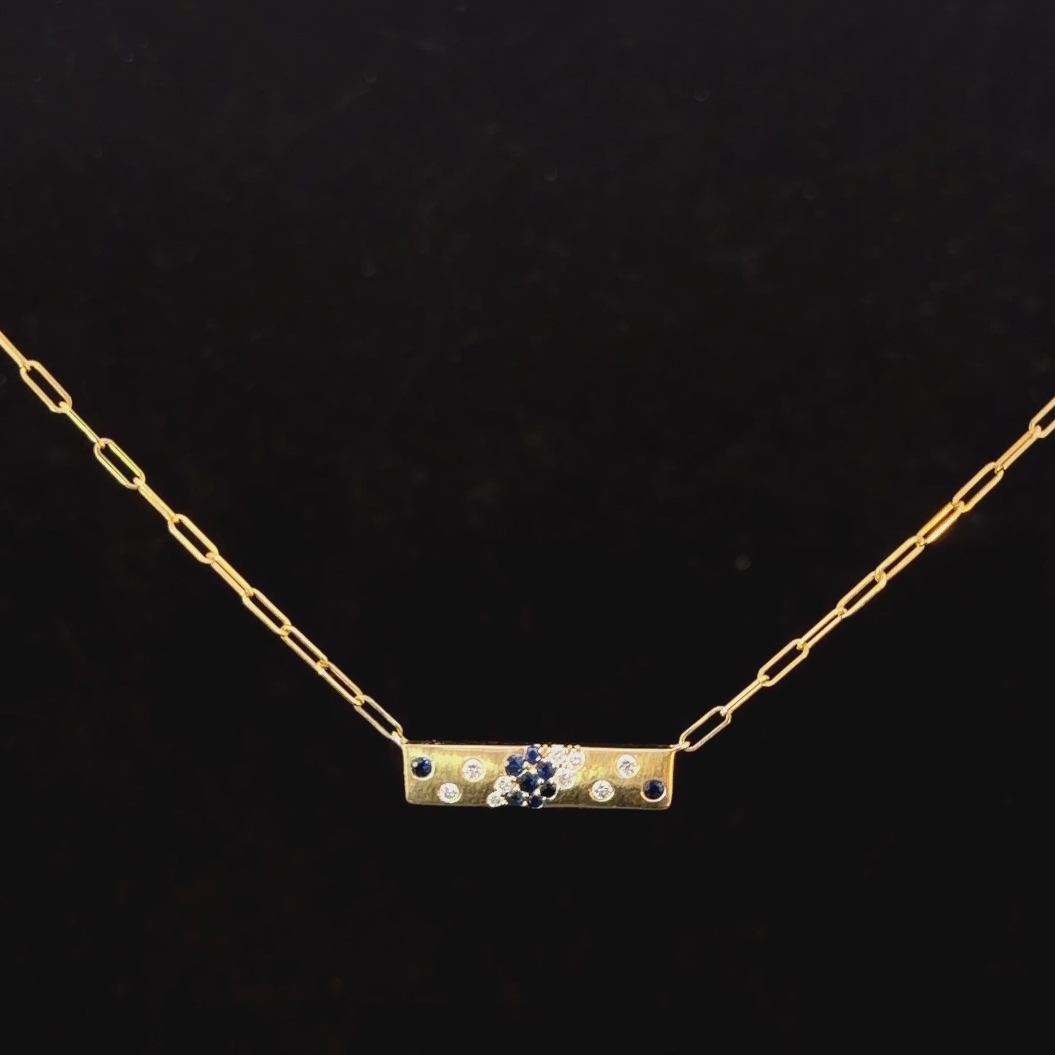 Sapphire Starburst Bar Necklace – 14K Gold
