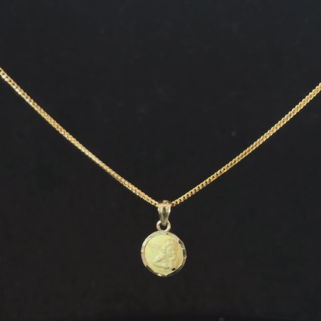 14K Gold Guardian Angel Medallion Necklace