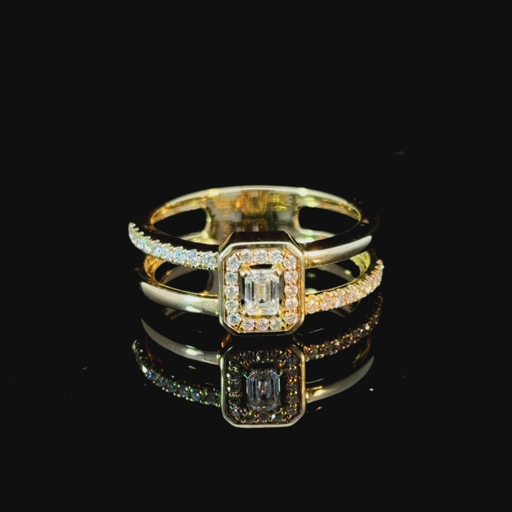 Emeral Halo Double Band Ring
