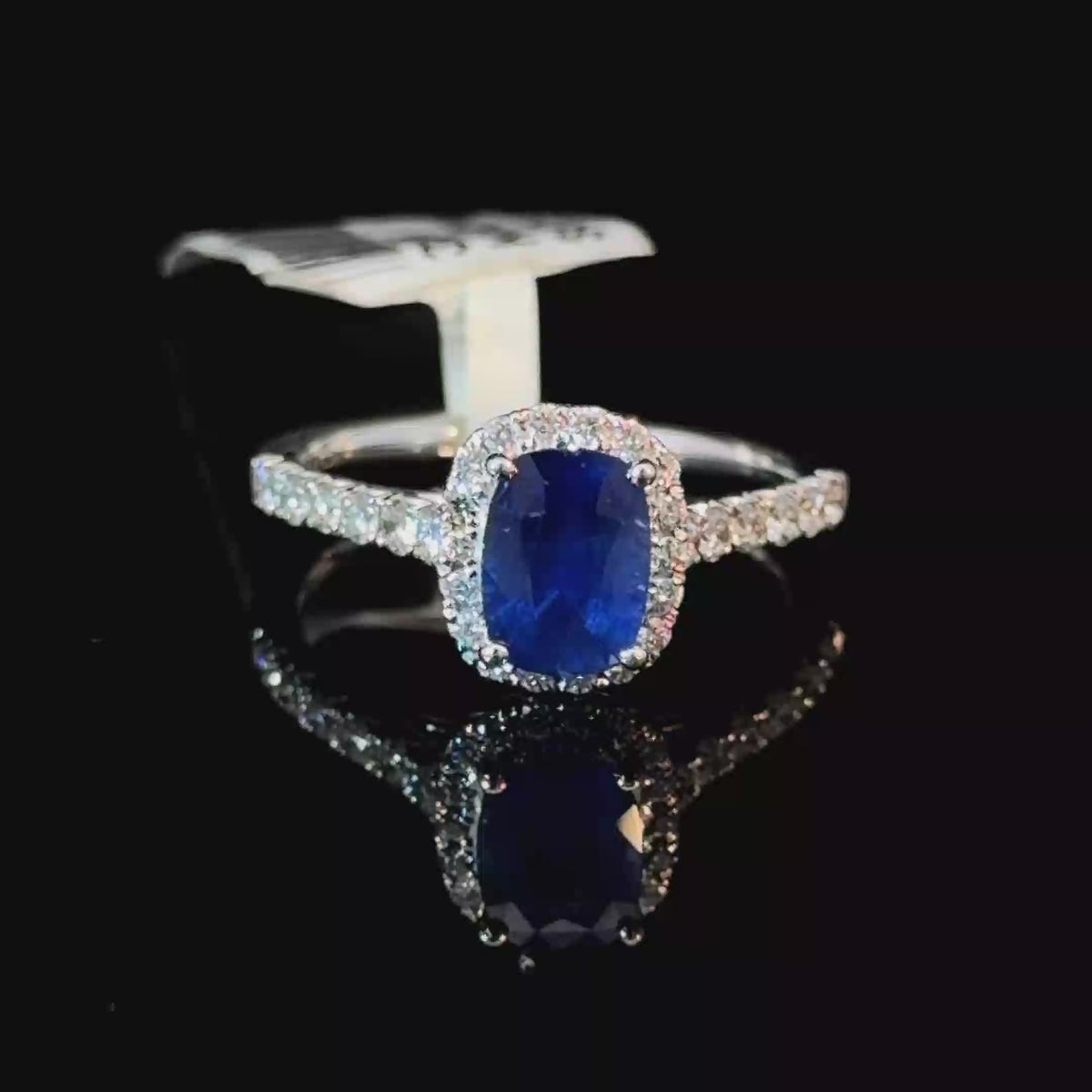 1.66ct Oval Natural Sapphire Diamond Halo Ring