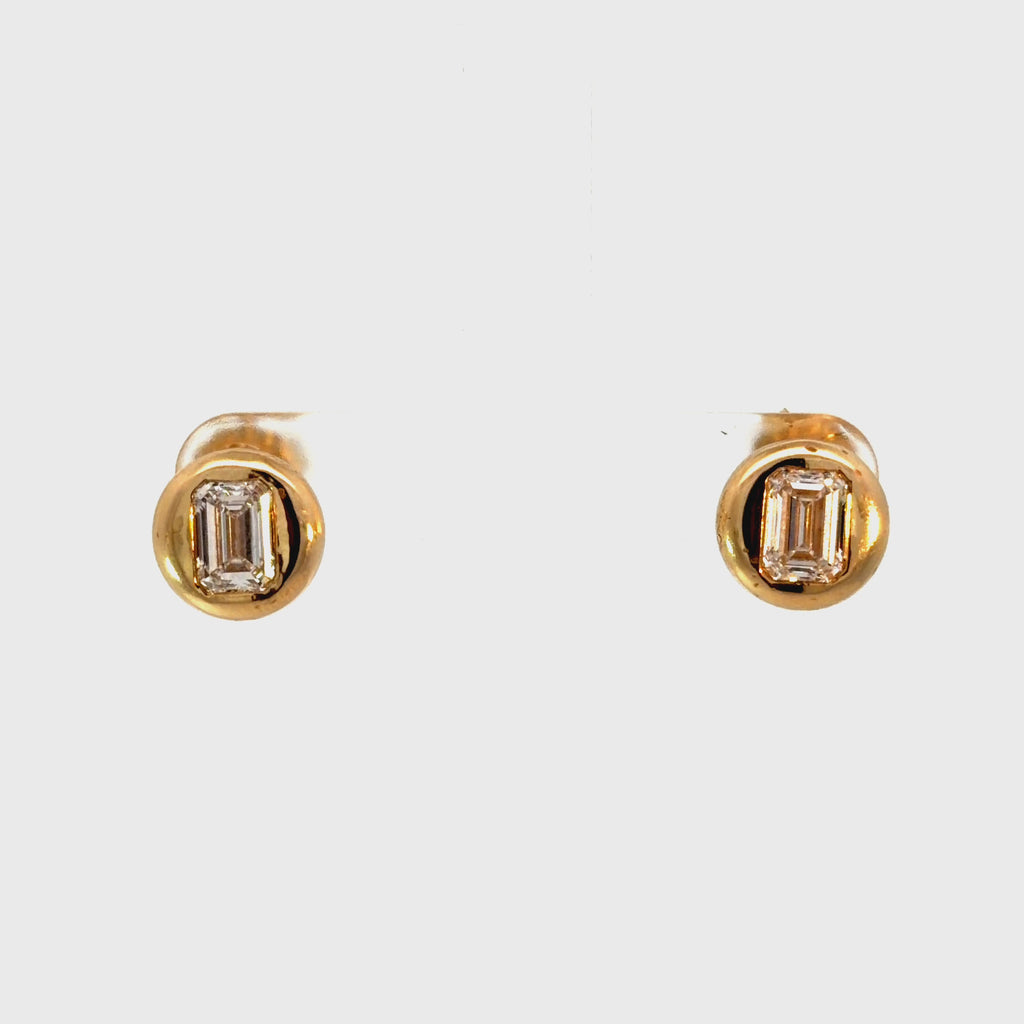 3ct Emerald-Cut Diamond Bezel Stud in 14k Gold